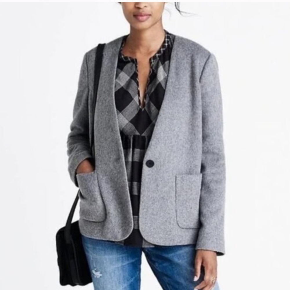 Gray Wool-Blend Boyfriend Blazer Jacket - Women - Picture 10 of 10